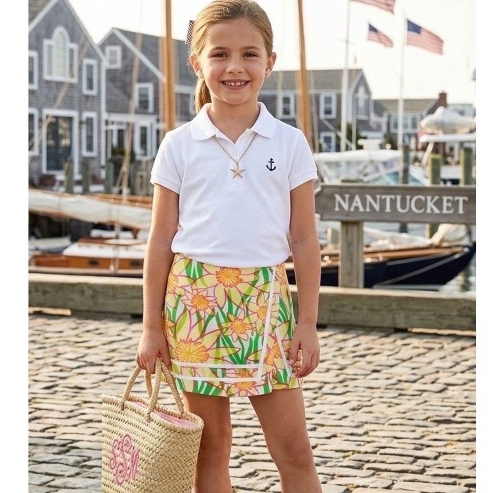 Lilly Pulitzer Girls Floral Skort Skirt Yellow Pink Green Ric Rac - Size 7